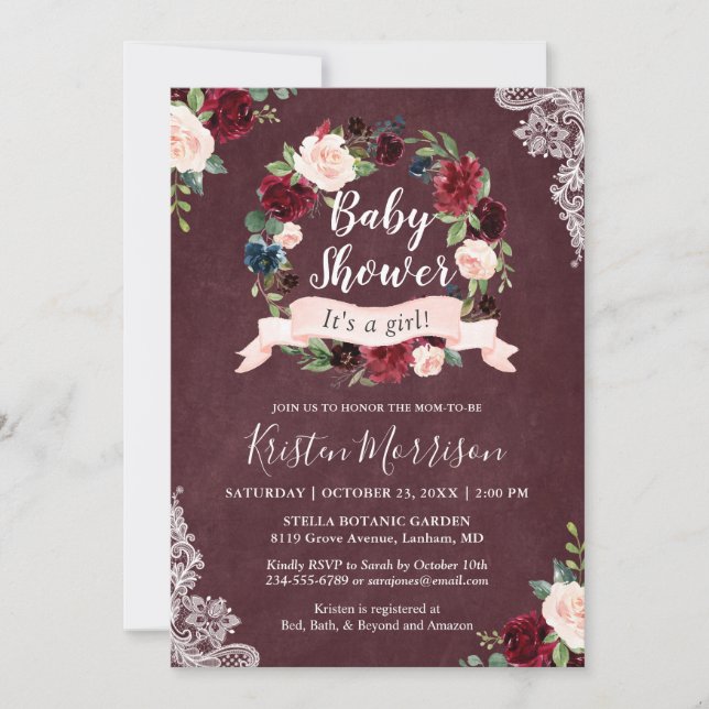 Invitation Baby shower de dentelle de couronnes florales de B (Devant)