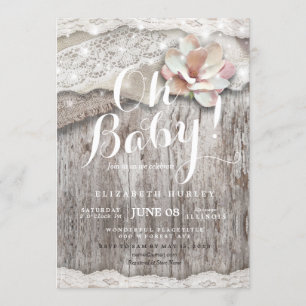 Invitation Baby shower de dentelle en bois rustique