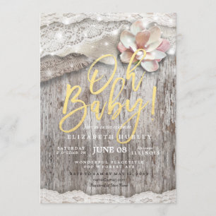 Invitation Baby shower de dentelle en bois rustique