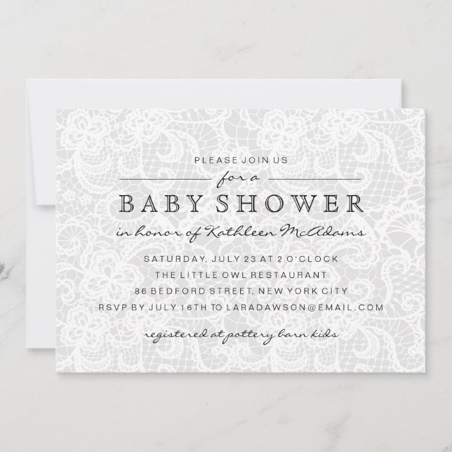 Invitation Baby shower de dentelle gris vintage (Devant)