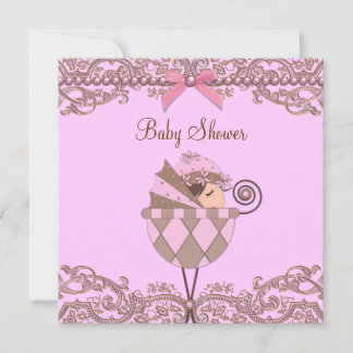 Invitation Baby shower de dentelle rose perles Brown