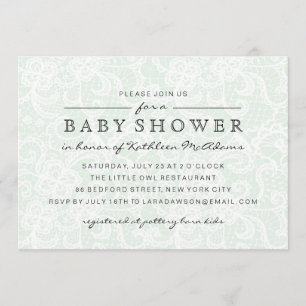 Invitation Baby shower de dentelle verte vintage