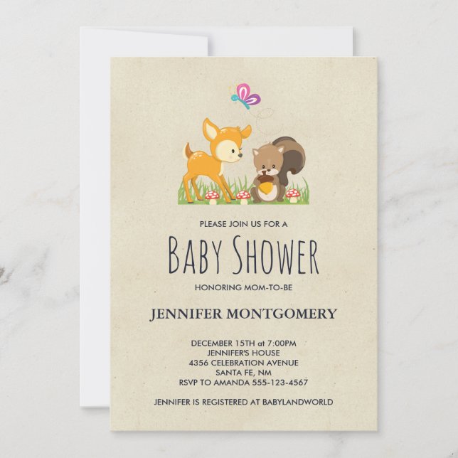 Invitation Baby shower de dessin animé en bois mignon (Devant)