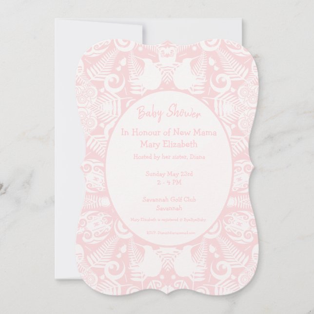 Invitation Baby shower de dessins tribaux rose néo-zélandais (Devant)