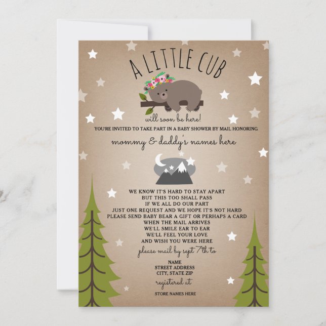 Invitation Baby shower de détresse sociale Mail Floral Bear (Devant)