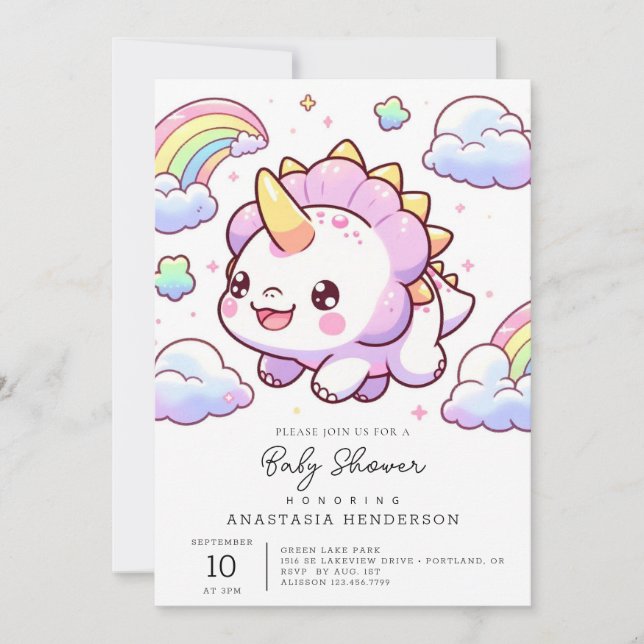 Invitation Baby shower de Dinosaure magique (Devant)