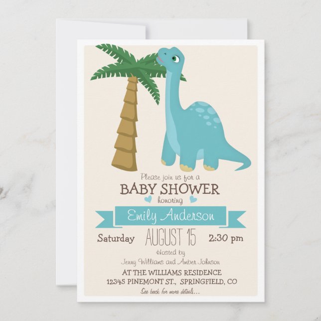 Invitation Baby shower de dinosaure mignon ou arroser (Devant)