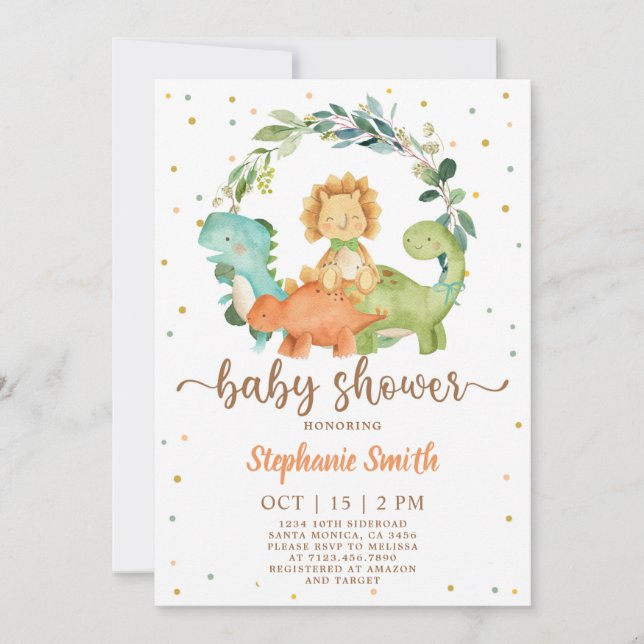 Invitation Baby shower de dinosaures (Devant)