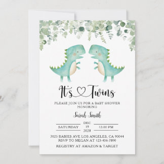 Invitation Baby shower de Dinosaures jumeaux
