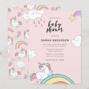 Invitation Baby shower de doodle Unicorn mignon