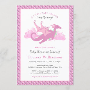 Invitation Baby shower de dragon de fille Whimsical rose