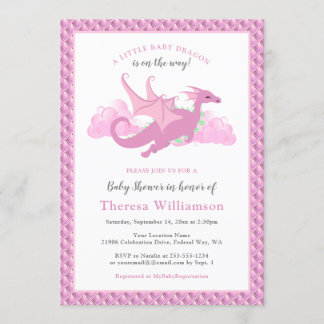 Invitation Baby shower de dragon de fille Whimsical rose