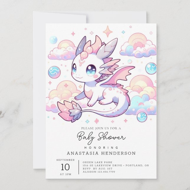 Invitation Baby shower de dragon doux (Devant)
