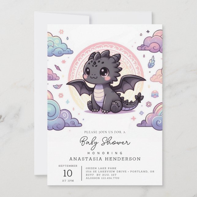 Invitation Baby shower de dragon épais Whimsical (Devant)