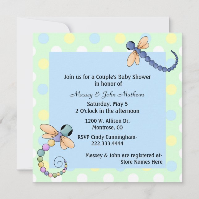 Invitation Baby shower de Dragonflies Couple (Devant)