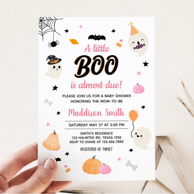 Invitation Baby shower de fantôme rose (Cute A Little Boo Ghost Baby Shower Invitation)