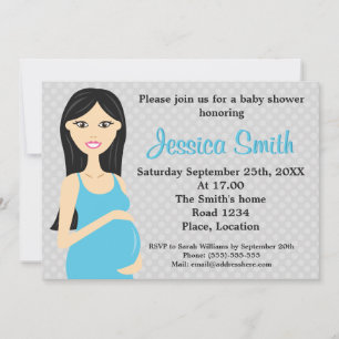 Invitation Baby Shower de femme enceinte mignonne en robe ble
