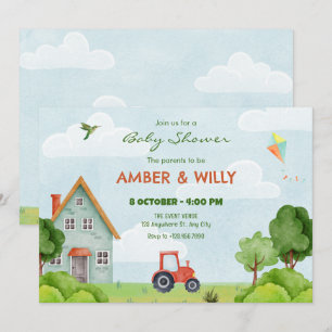 Invitation Baby shower de ferme verte