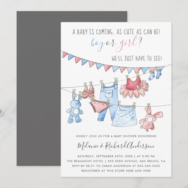 Invitation Baby shower de fête de la Révélation de genre pour (Devant / Derrière)