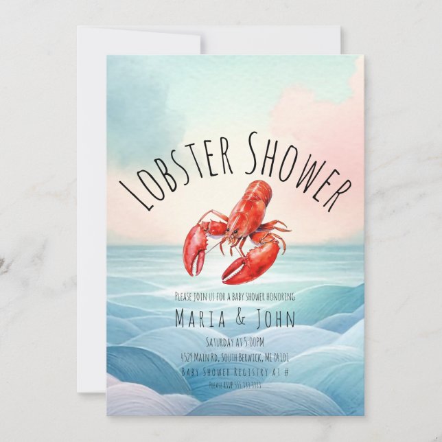Invitation Baby shower de fête de plage de homard aquarelle (Devant)