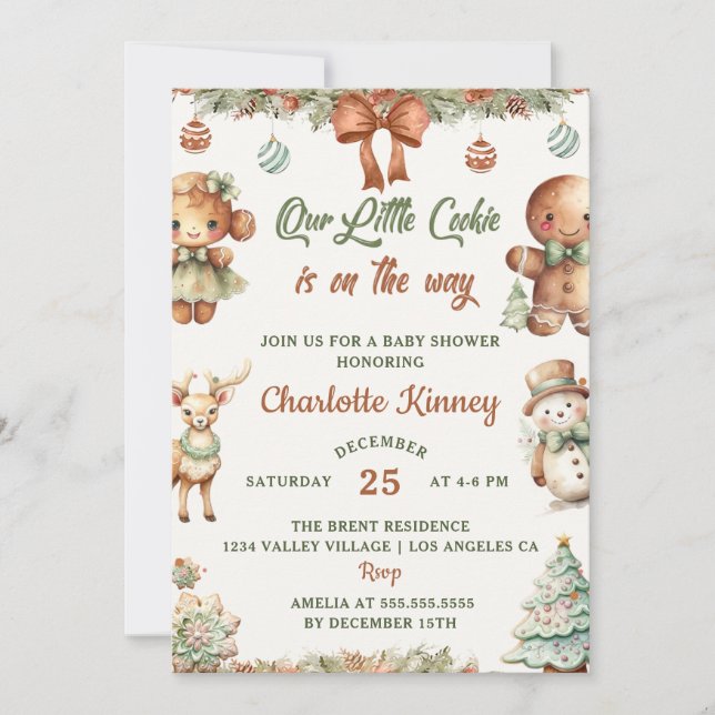 Invitation Baby shower de fête des cookies de Noël (Devant)