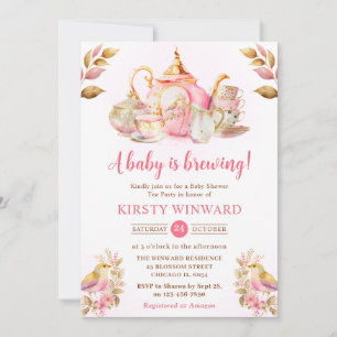 Invitation Baby shower de fête du thé à la fraise d'aquarelle