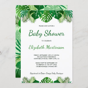 Invitation Baby shower de feuillage de forêt tropicale Feuill