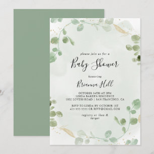Invitation Baby shower de feuillage Gold Confetti Eucalyptus