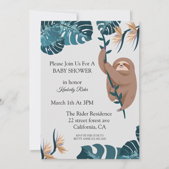 Invitation Baby shower de feuille tropicale mignonne (Devant)