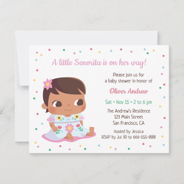 Invitation Baby shower de Fiesta fille de la petite fille de  (Devant)