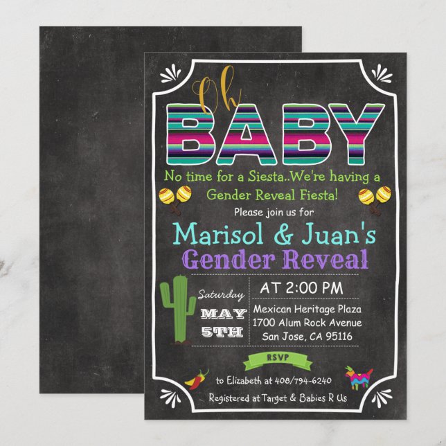 Invitation Baby shower de Fiesta Mexican Gender Re (Devant / Derrière)