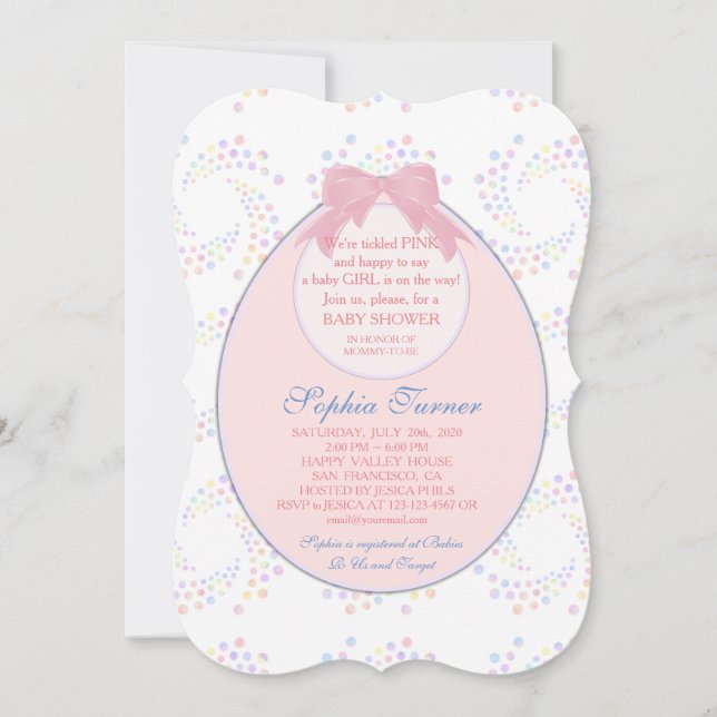 Invitation BABY SHOWER de fille à bib rose chic (Devant)