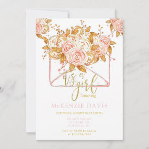 Invitation Baby shower de fille à enveloppe florale de pivoin
