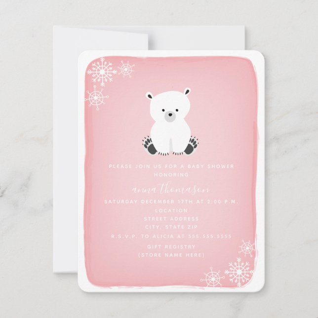 Invitation Baby shower de fille à flocon de neige de l'ours p (Devant)