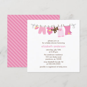 Invitation Baby shower de fille à linge de bébé rose