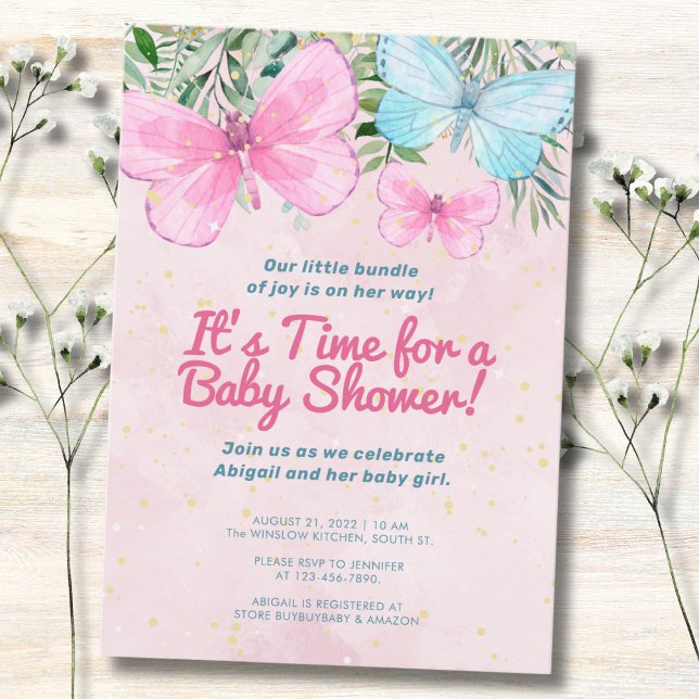 Invitation Baby shower de fille à papillon rose (Créateur téléchargé)