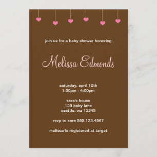 Invitation Baby shower de fille accrochant les coeurs roses