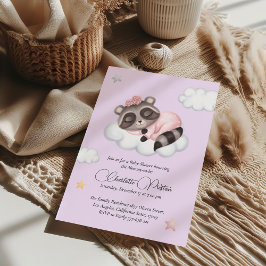 Invitation Baby shower de fille animale au raton laveur doux
