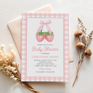 Invitation Baby shower de fille aux fraises de cabot rose