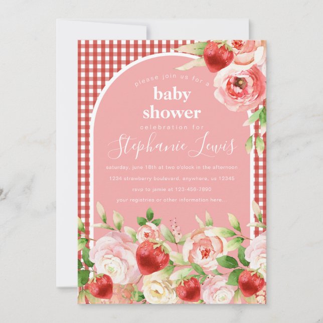 Invitation Baby shower de fille aux fraises sucrées (Devant)