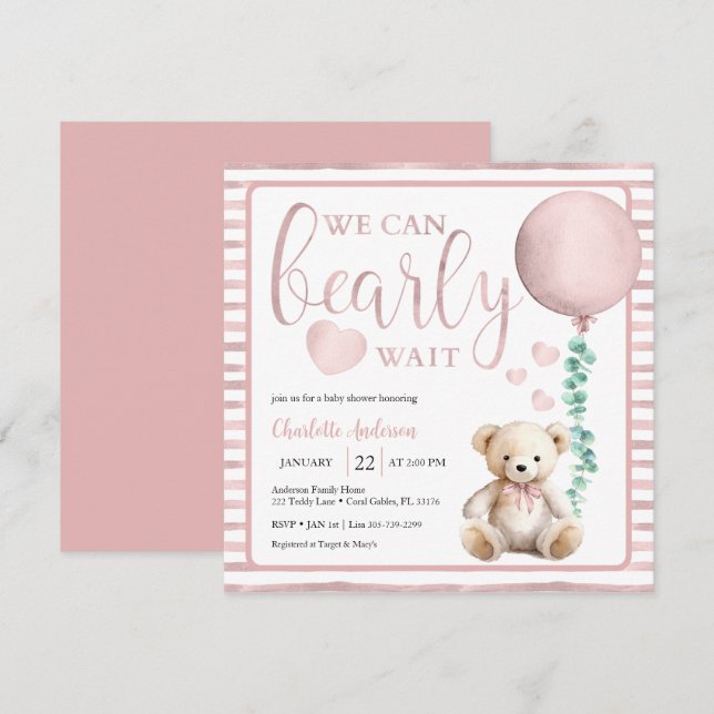 Invitation Baby shower de fille d'attente rose (Devant / Derrière)