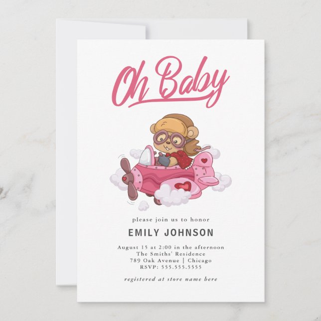 Invitation Baby shower de fille d'avion (Devant)