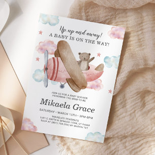 Invitation Baby shower de fille d'avion rose Vintage