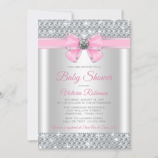 Invitation Baby shower de fille de bélier d'argent rose (Devant)