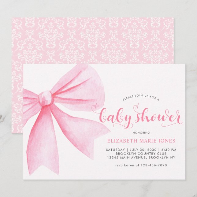 Invitation Baby shower de fille de béquille de béquille rose  (Devant / Derrière)