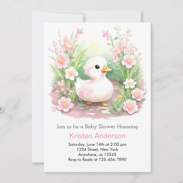 Invitation Baby shower de fille de canard Fleur sauvage rose  (Devant)