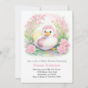 Invitation Baby shower de fille de canard rose enchanté