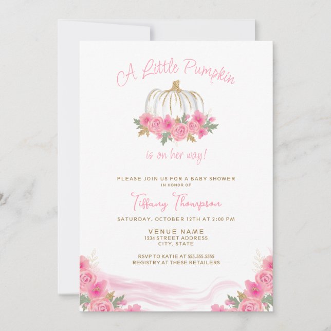 Invitation Baby shower de fille de chute rose petit Citrouill (Devant)