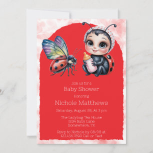 Invitation Baby shower de fille de coccinelle et papillon