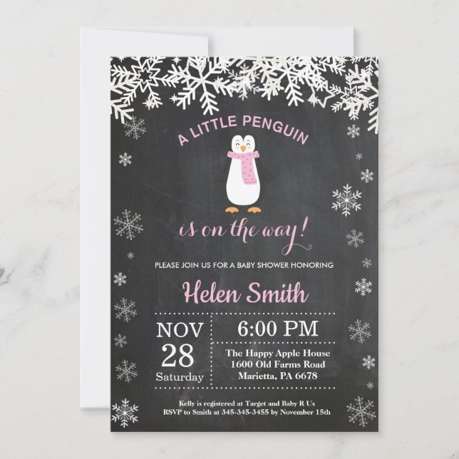 Invitation Baby shower de fille de flocon de neige d'hiver de (Devant)